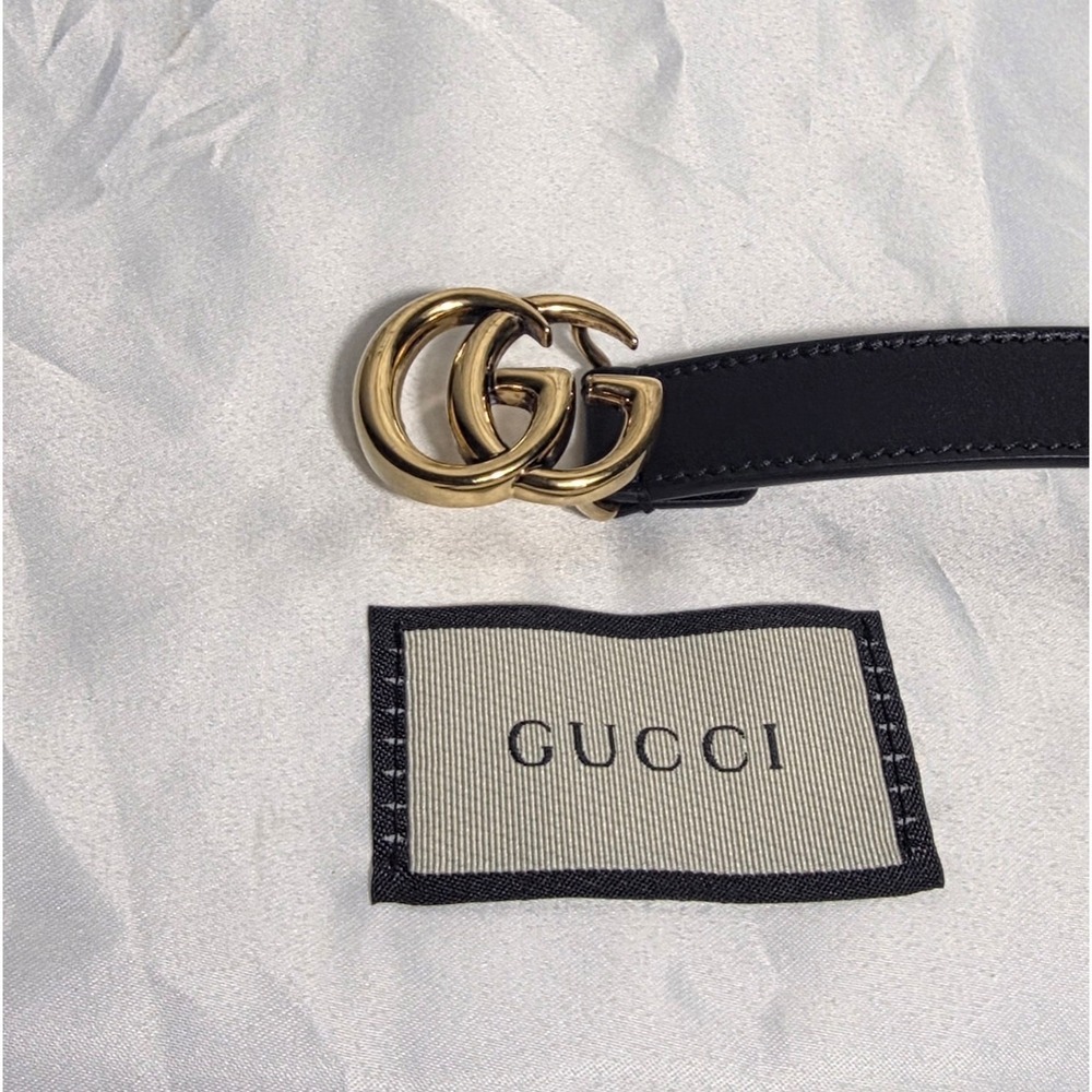 Gucci Double G Thin Black Leather Belt Gold Buckle 409417 75-30 Mens Womens - Picture 4 of 12